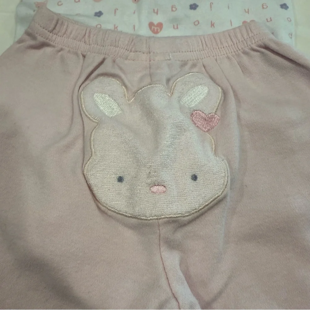 Y2K Bon Bebe Light Pink Baby Set Bunny with Matching Bib Size 0-3 Months
